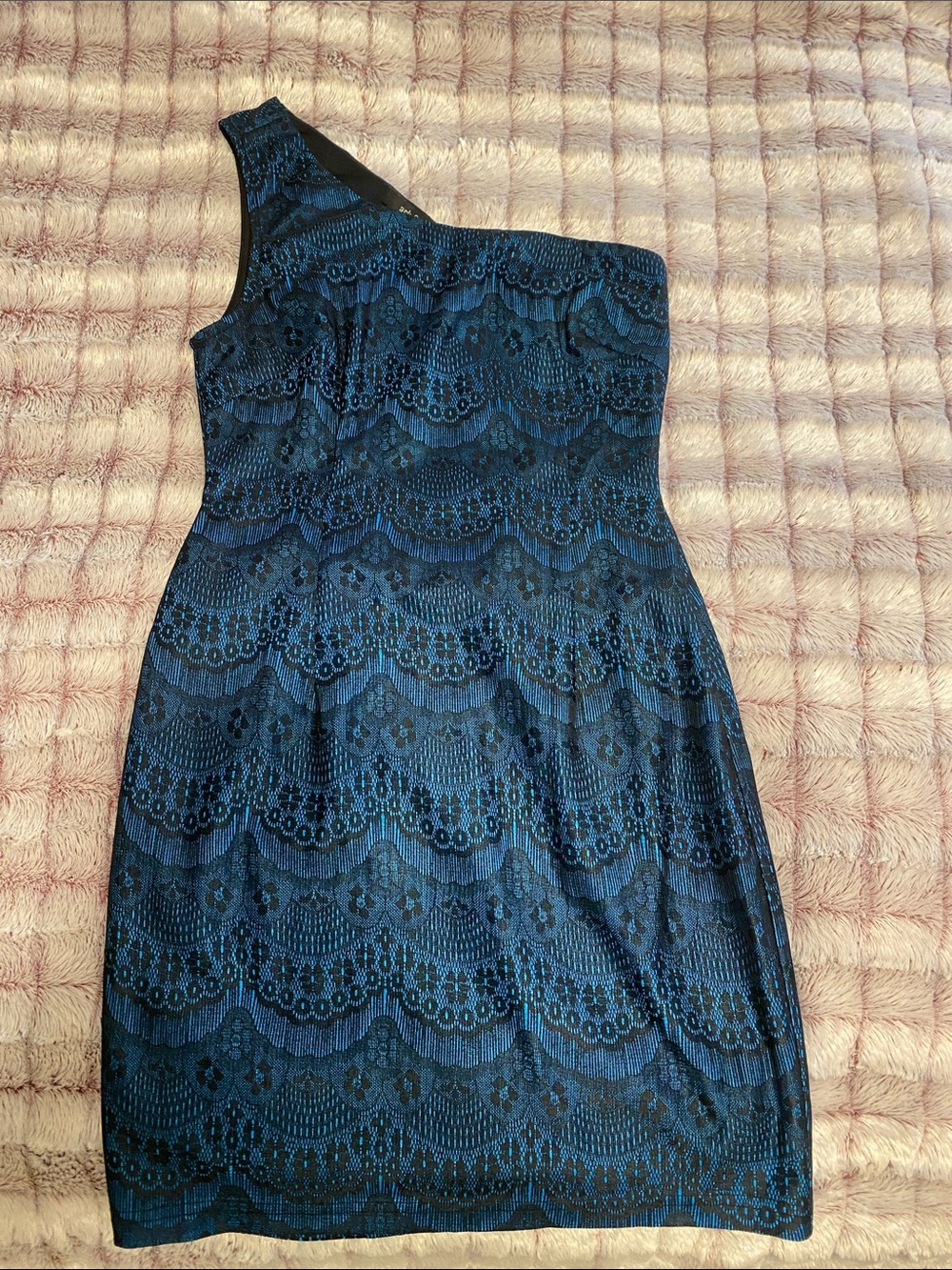 Ark & Co Blue and Black One-Shoulder Lace Sheath Dress